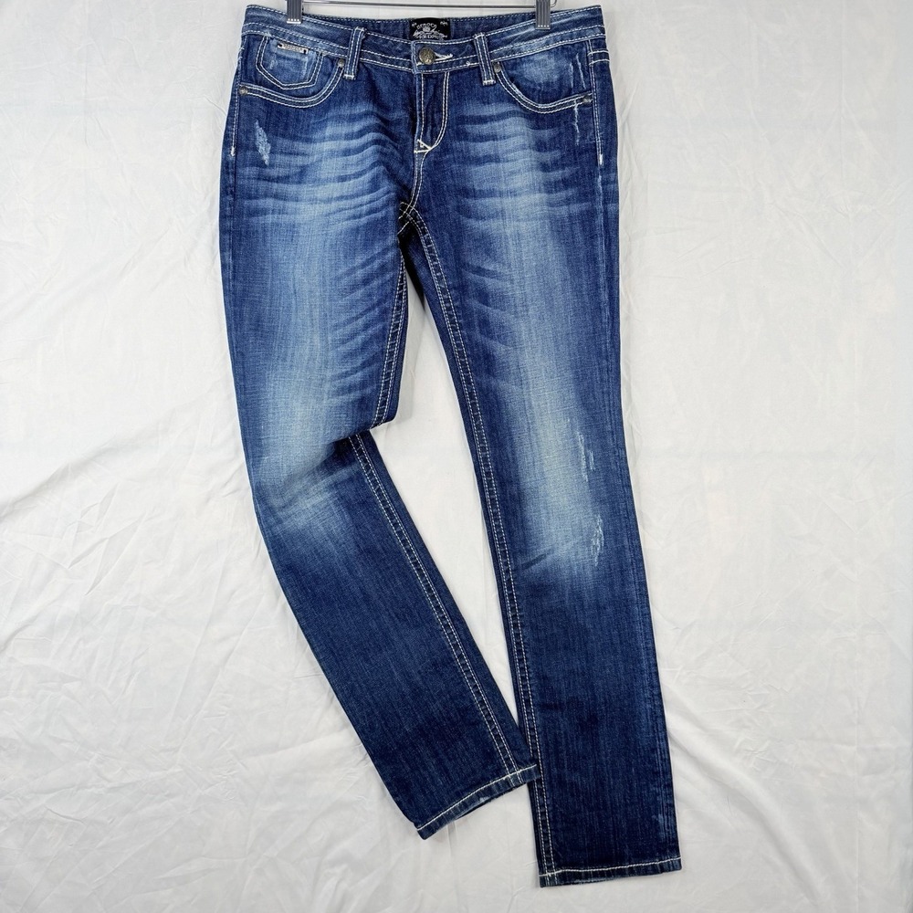 ReRock For Express Skinny Jeans Women's SZ-8R Distressed Blue‎ Denim 32X32